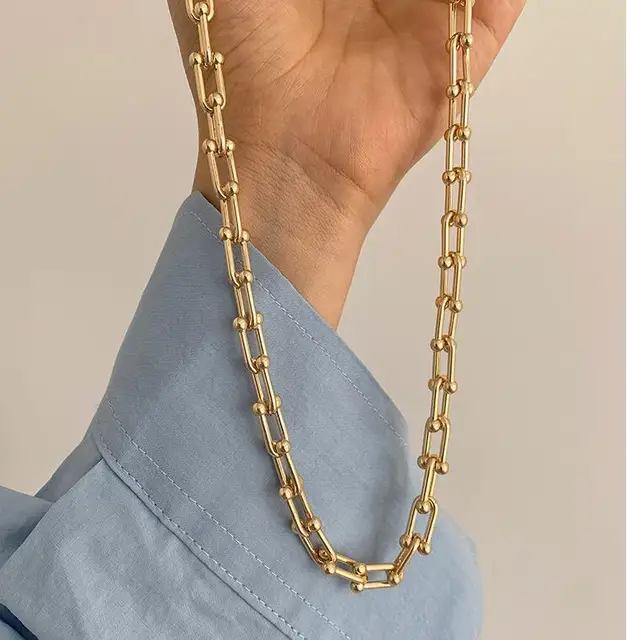 Amaiyllis 18k Gold Minimalist U-shaped Stitching Thick Chain Necklace Personality Exaggerated Necklace For Female Jewelry Gift 1
