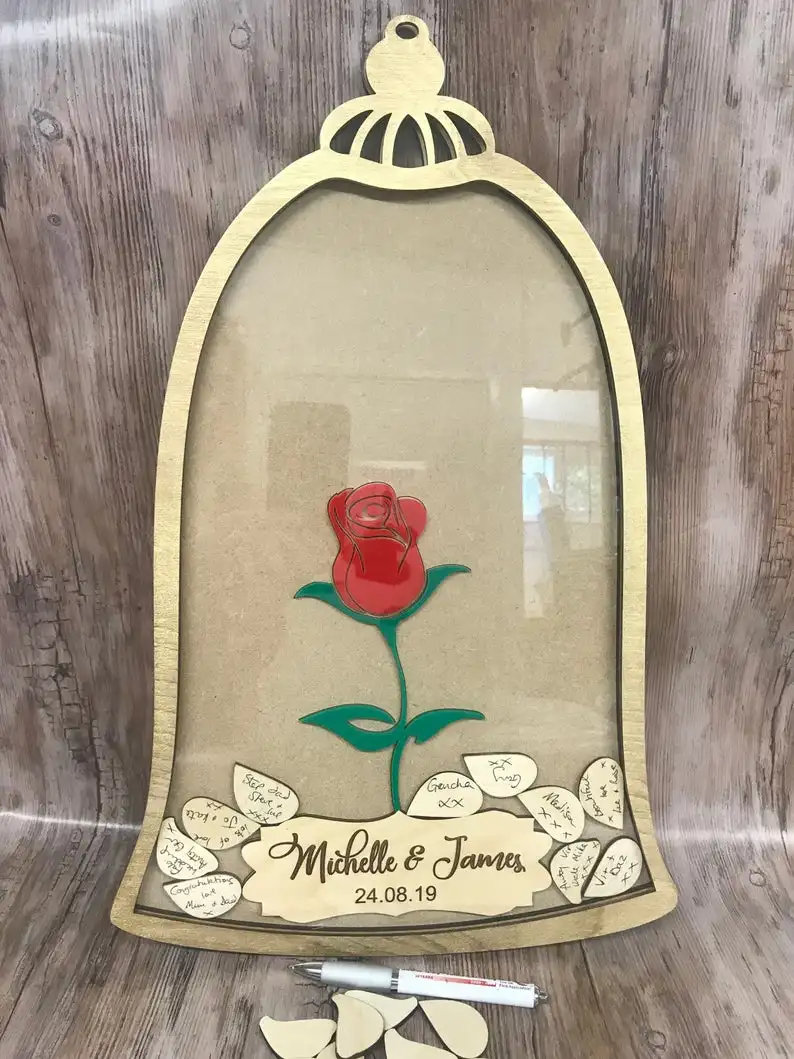 Beauty And The Beast Rose Bell Dome Jar Themed Wedding Drop Box Alternative Guest Book Dome Jar Birthday Guestbook Petals Rustic