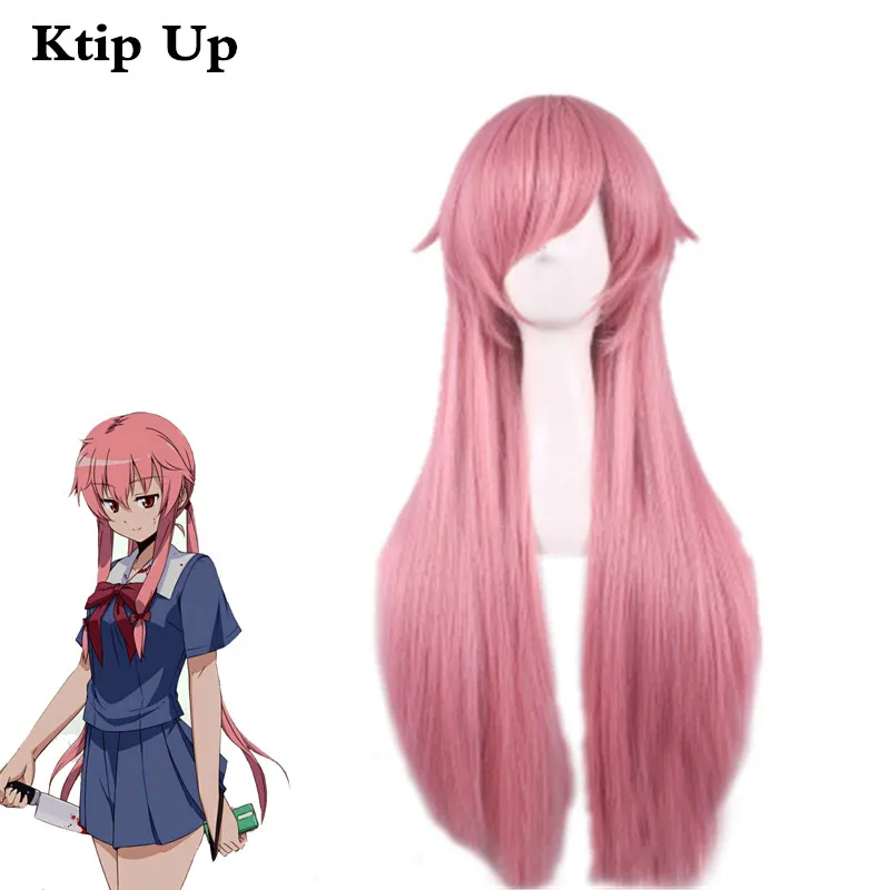 

Anime Mirai Nikki Gasai Yuno Wig Cosplay Costume the Future Diary Women Long Pink Hair Halloween Party Wigs +wig Cap