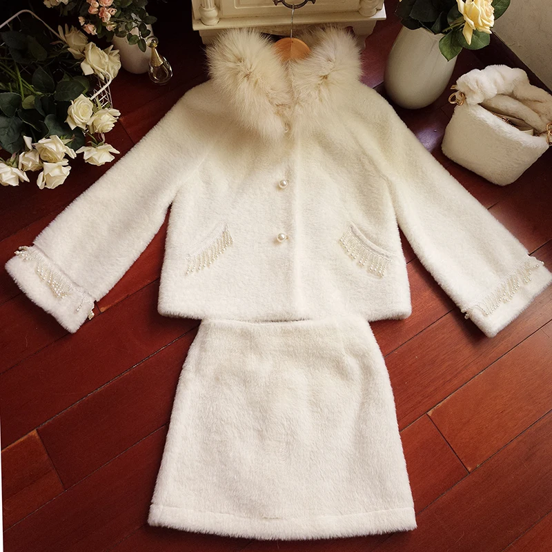 YUZACDWX Moda Mujer, новинка, зимний комплект из двух предметов, осенний комплект с высокой имитацией норки, комплект из 2 предметов, Женский комплект с юбкой высокого качества