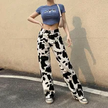 

Animal Cow Printed White 90S Jeans Baggy Vintage 90S Pockets Patchwork Straigh Pants High Waist Streetwear Jeans Harajuku 2021