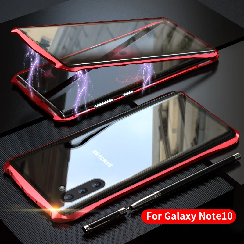 Красный Металлический магнитный чехол для samsung Galaxy Note 10 Plus, полный защитный чехол из закаленного стекла для samsung Note 10 10+ чехол на магните - Цвет: Красный