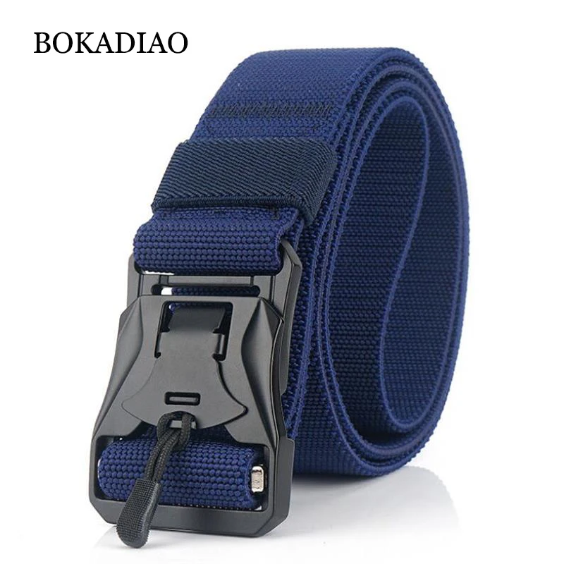 

BOKADIAO Military Army Combat Tactical belts for Men Magnetic Metal Buckle Stretch elastic nylon Training canvas belt male strap