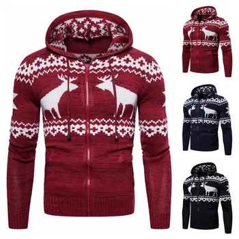 

Men Sweater European and American Men Zipper Hooded Fawn Christmas Sweater Sweater Jacket