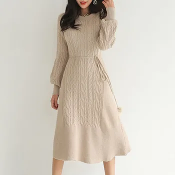 

Korean Fashion Sweater Dress Women Knitted Sweaters Dresses Elegant Women High Waist Sweater Dress Plus Size Vestidos De Fiesta
