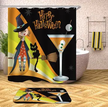 

35 Shower Curtain Pumpkin Witch Waterproof Bath Curtains For Bathroom Bathtub Bathing Cover Extra Large Wide 12pcs Hooks