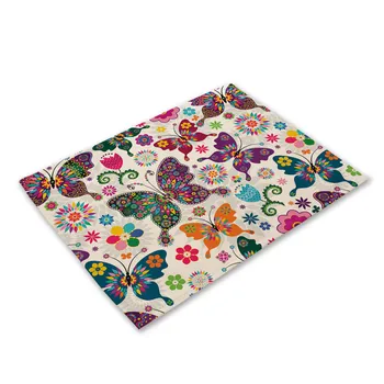 

Butterfly Cotton Linen Table Mat Cartoon Animal Pattern Placemats for Children Kids Kitchen Dining Place Mats Pads