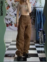 

HEYounGIRL Cargo Pants Fashion Women Casual Joggers With Pockets Hight Waist Vintage Solid Wide Leg Pants Harajuku Long Trouser