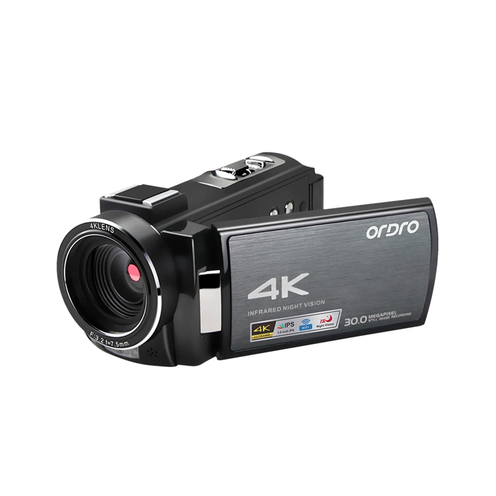 ORDRO HDV-AE8 Цифровая видеокамера 4K видеокамера DV рекордер 30MP 16X цифровой зум ИК сенсорный экран с микрофоном держатель камеры