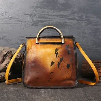 

Luxury Handbags Women Bags Designer Fashion Genuine Leather Bags for Women 2020 Summer Floral Cowhide Tote Bag Shopping Handbag