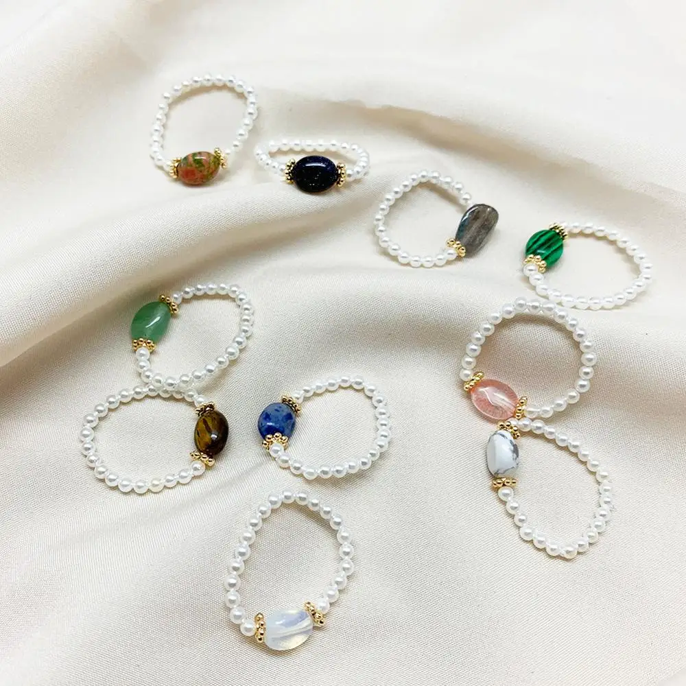 Moda pequena de água doce pérola grânulos anéis para mulher artesanal ajustável pedra natural chrismas presente anéis de festa para meninas