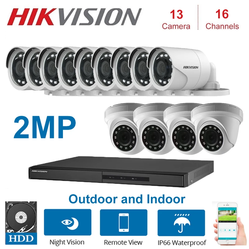 2MP HIKVISION 16-канальный видеорегистратор Гибридный видеонаблюдение Регистраторы с 2MP купол и Пуля безопасности Камера наборы