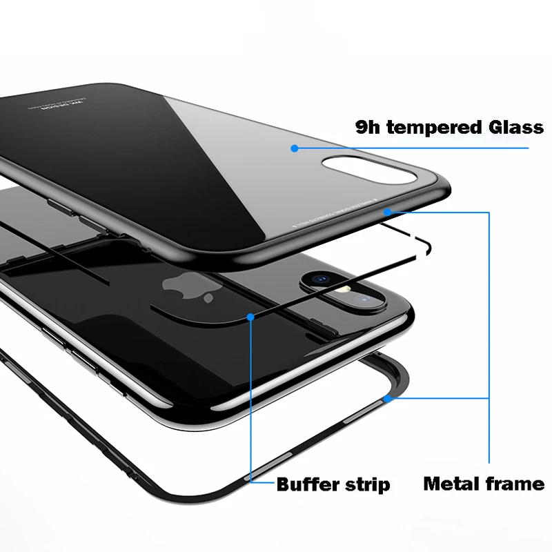 Металлический магнитный адсорбционный стеклянный чехол для iphone XR X XS 7 8 Plus 6 6S 11 Pro Max чехол для телефона для iphone 11 чехол