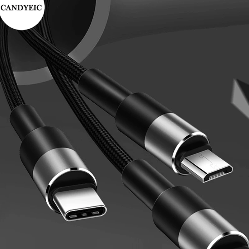 Кабель Micro USB CANDYEIC 3 в 1 кабель для IPhone 8 X Samsung S10 Xiaomi 9 Redmi K20Pro OnePlus 7 6 провод зарядки