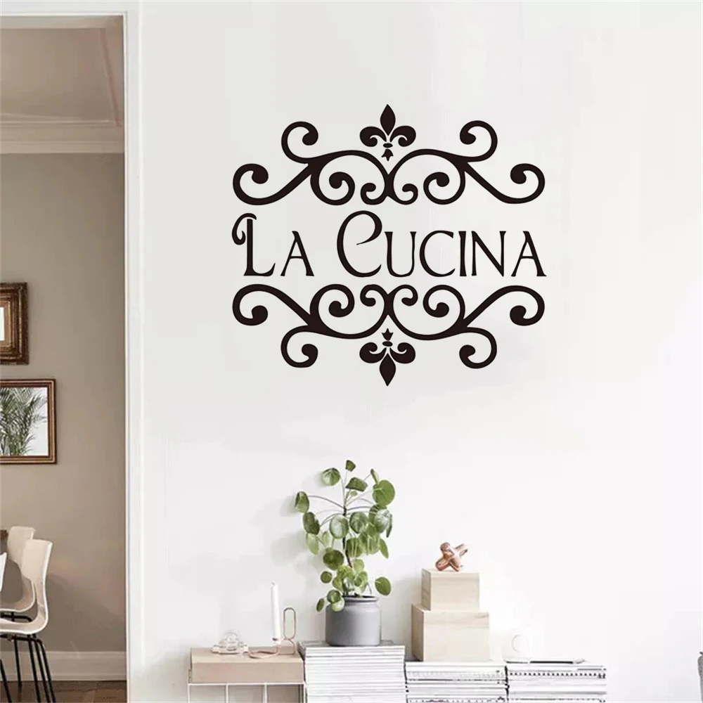 La Cucina Kitchen Wall Sticker Italian Home Kitchen Quote Wall Decor Flower Kitchen Cut Vinyl Waterproof Decor Wall Art Murale