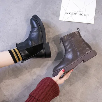

2019 New Buckle Winter Motorcycle Boots Women British Style Ankle Boots Gothic Punk Low Heel ankle Boot Women Shoes YYJ172