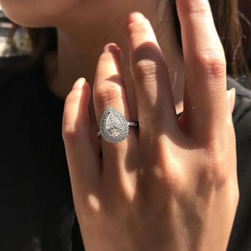 Sparkling Cut Luxury Jewelry 925 Sterling Silver Drop Water 5A Cubic Zirconia Pave CZ Eternity Party Women Wedding Band Ring