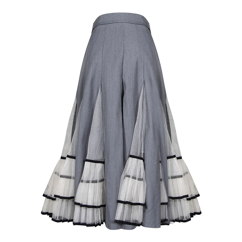 [EAM] плиссированная юбка контрастного цвета с высокой эластичной резинкой на талии и сеткой, женская модная одежда, Новинка весна-осень, 1A877