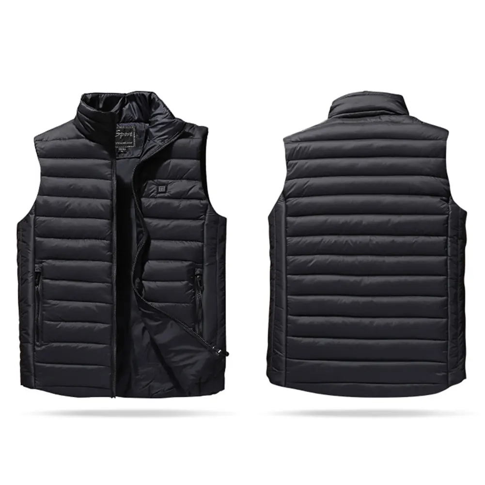 Intelligent Thermostatic Heated Jacket Vest USB Men Winter Electrical Heated Sleevless Jacket Travel Outdoor Waistcoat Hiking - Color: Black