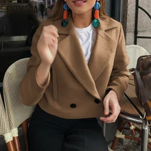 Abrigos Mujer, шерстяное пальто, смесь, элегантные женские короткие куртки, женское тонкое двубортное зимнее корейское пальто PR935G