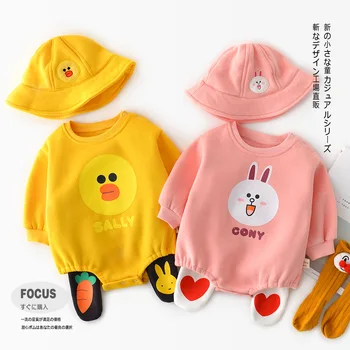 

WLG bab boy girl romper new born pink yellow cartoon printed thick rompers toddler casual all match clothes 6-24 months