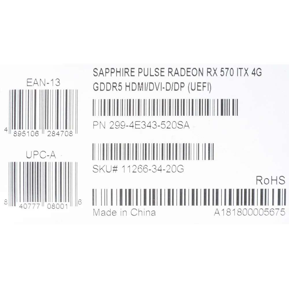 Видеокарта Sapphire PCI-E 11266-34-20G PULSE RX 570 4G ITX AMD RX570 4096Mb 256b GDDR5 1244/6000 DVI
