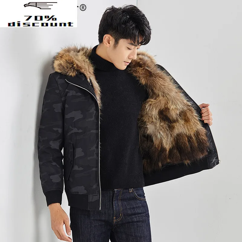 

2020 Real Fur Coat Men Parka Winter Jacket for Men Natural Raccoon Fur Liner Short Mens Winter Parkas 29883 KJ3452