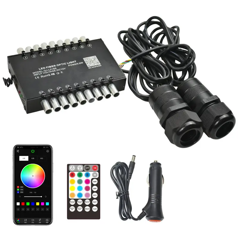 Fiber Optic Lamp Led Ambient Light 18 Holes 9W App Smart phone Meteor shooting star Led Light Engine Driver&2 Heads Voice Remote controlled Car Roof Twinkle Source fiber optic lamp led ambient light