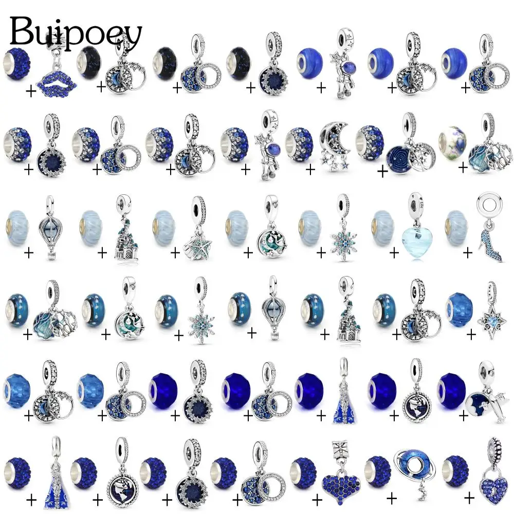 Buipoey 2 Pezzi New Blue Glass Beads Star Ry Sky Charm Fit Bracciale Fai Da Te Stella Luna Renna Ciondolo Accessorio Gioielli Fatti A Mano