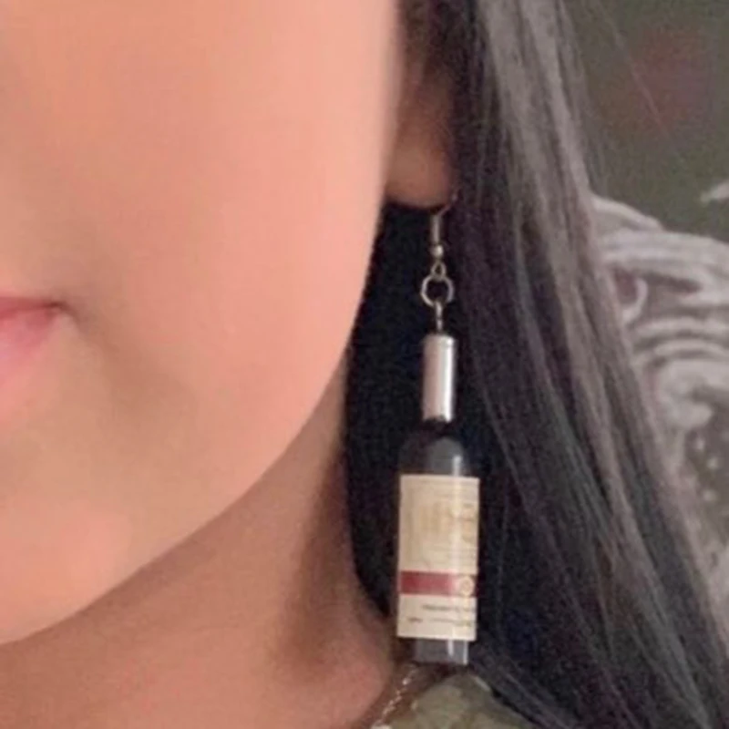 JWEIJIAO Resin Wine Bottle Dangle Earrings For Women 2021 Red,Yellow,Blue 7 colors random label Drop Earrings Simulation Jewelry 6