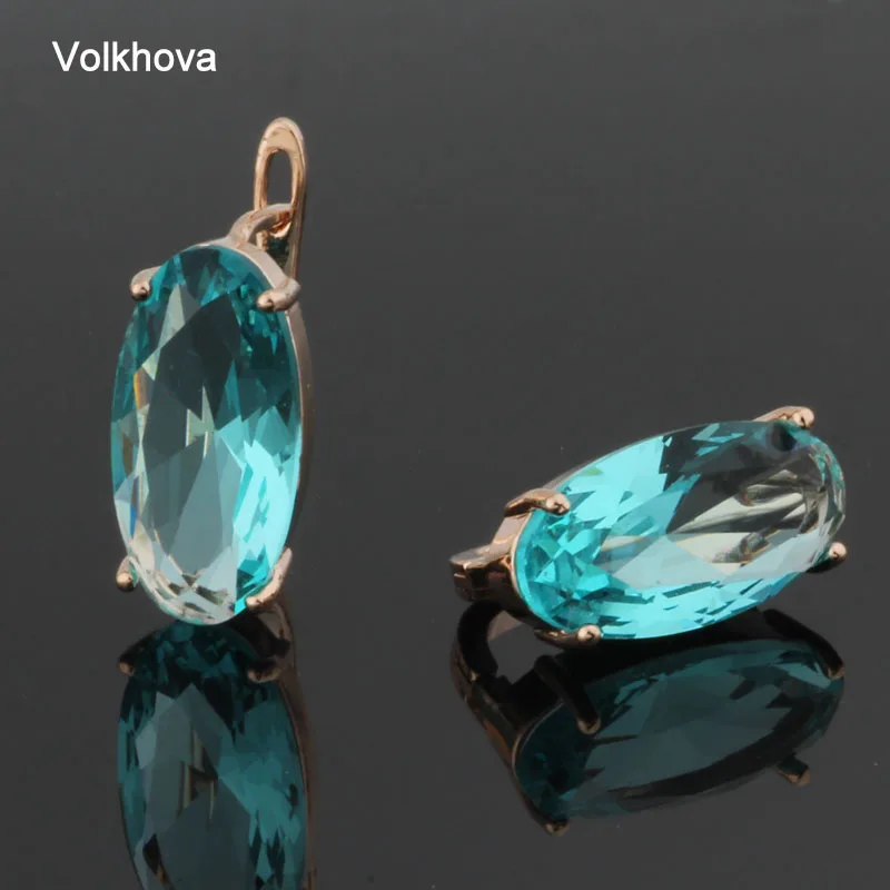 New Fashion Earrings Cubic Zircon Stud Earrings Oval Shape 585 Rose Gold Color Big Earrings for Women Accessories Party Jewelry