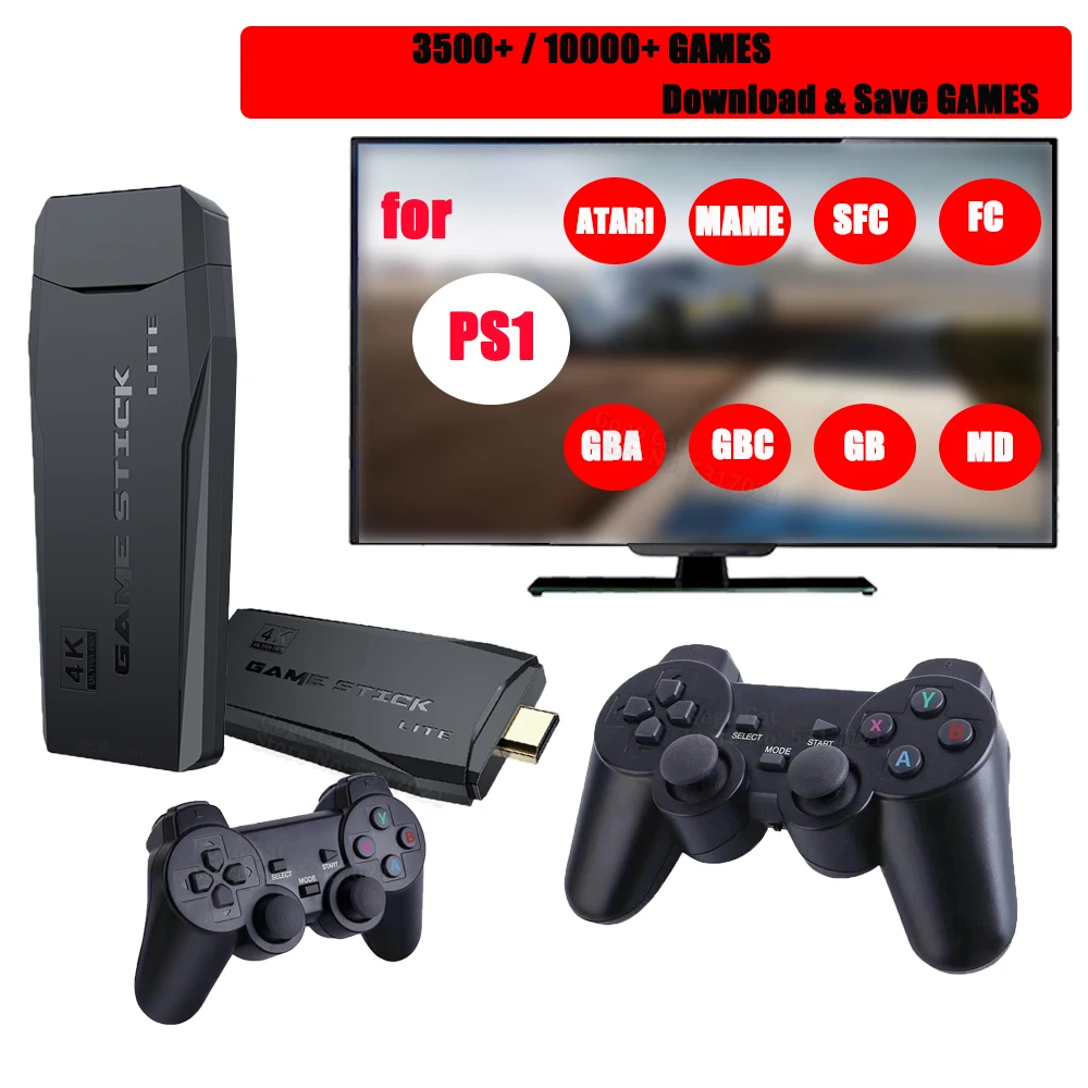 Video Game Consoles 4K HD 2.4G Wireless 10000 Games 64GB Retro Mini Classic Gaming Gamepads TV Family Controller For PS1/GBA/MD