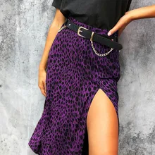 Юбки средней длины с разрезом с завышенной талией, женская зеленая леопардовая юбка в горошек, Повседневная шикарная летняя юбка, сексуальная высокая модная юбка в стиле бохо