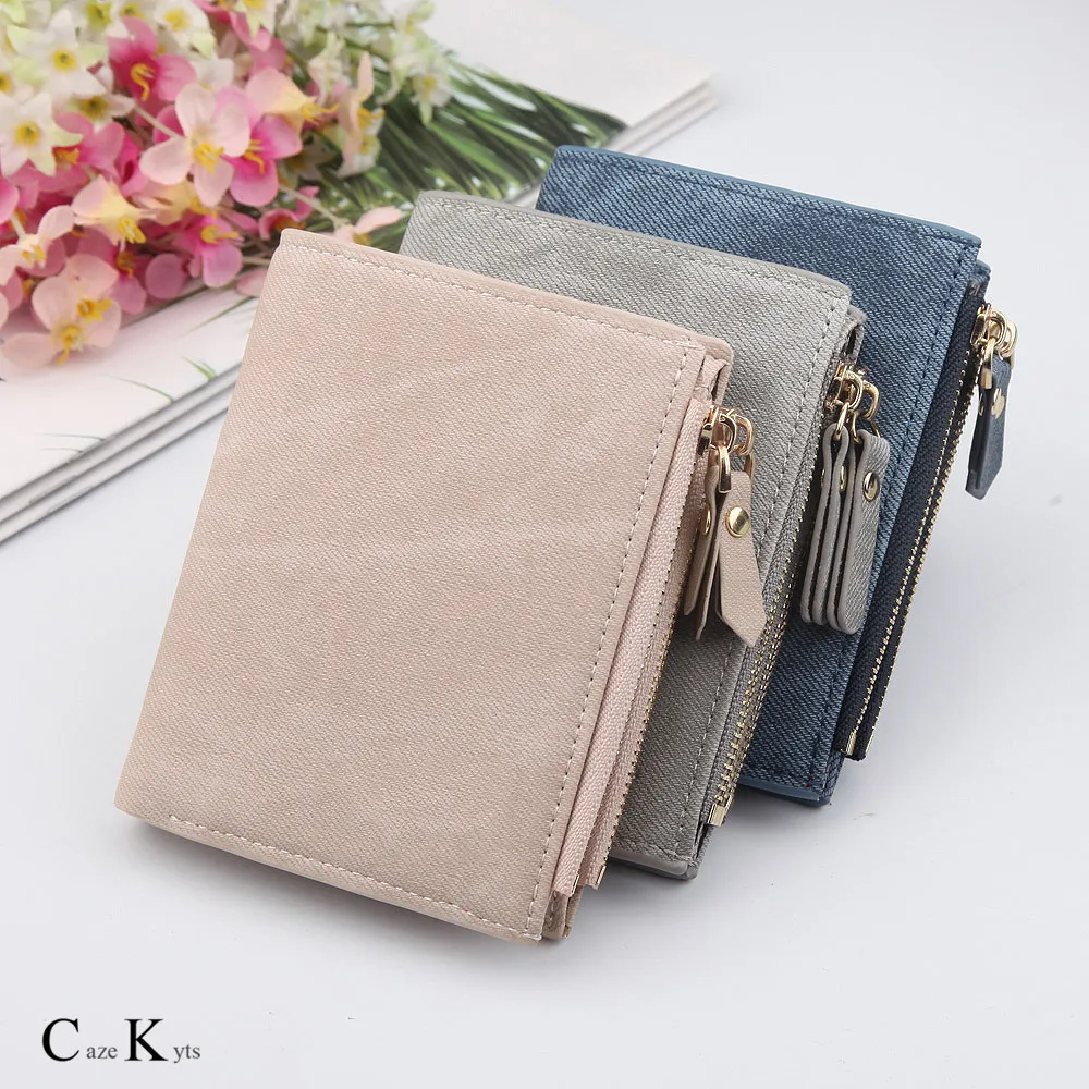 

Caze Kyts wallet female short paragraph retro canvas pattern multifunctional two folding buckle double zipper coin purse