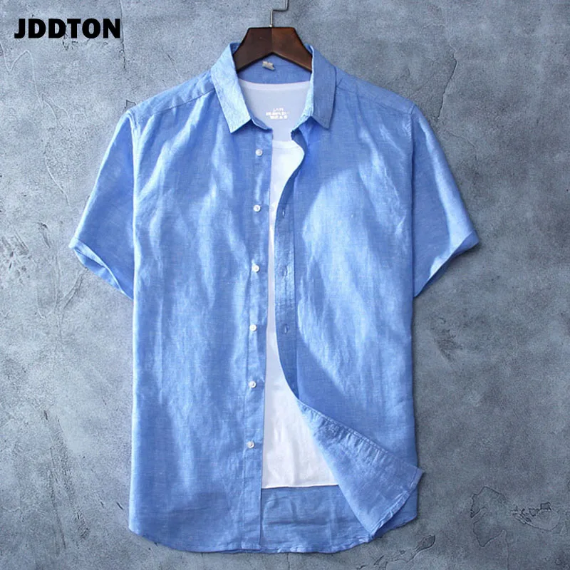 JDDTON мужская летняя рубашка из хлопка и льна дышащая с коротким рукавом