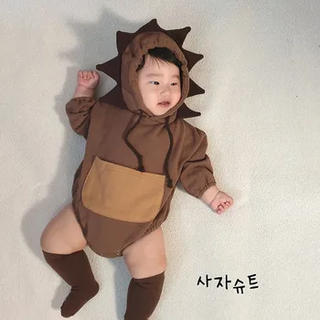 

Newborn Infant Baby Boy Girl Romper Hooded Baby Cashmere Bodysuit Brown Lovely lion Jumpsuit Clothes Outfit
