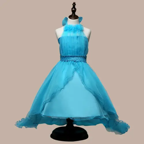 Платье принцессы с цветочным узором для девочек; детское праздничное платье на день рождения и свадьбу; Пышное Платье с лямкой на шее