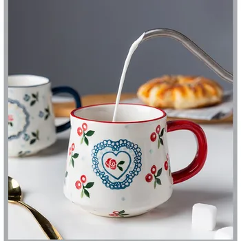 

Modern housewife ceramic mug with spoon milk cup cereal breakfast cup water cup large capacity coffee cup home