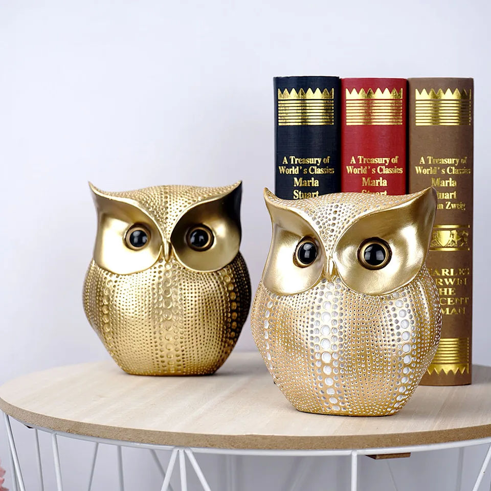 KURKUR Leuke uil beelden voor interieur accenten, moderne uil vogel beeldjes kantoordecoratie, uil dier sculpturen cadeau voor vogels liefhebbers voor boekenplank desktop woonkamer (kleur: D