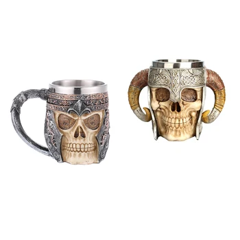 

2pcs Skull & Bones Tankard Skeleton Coffee Cup Mug Stainless Steel Resin