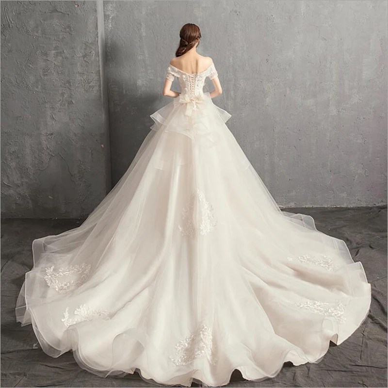 Vestido de Noiva/2019; свадебное платье принцессы; бальное платье с открытыми плечами и бусинами; кружевное подвенечное платье; свадебное платье; Robe