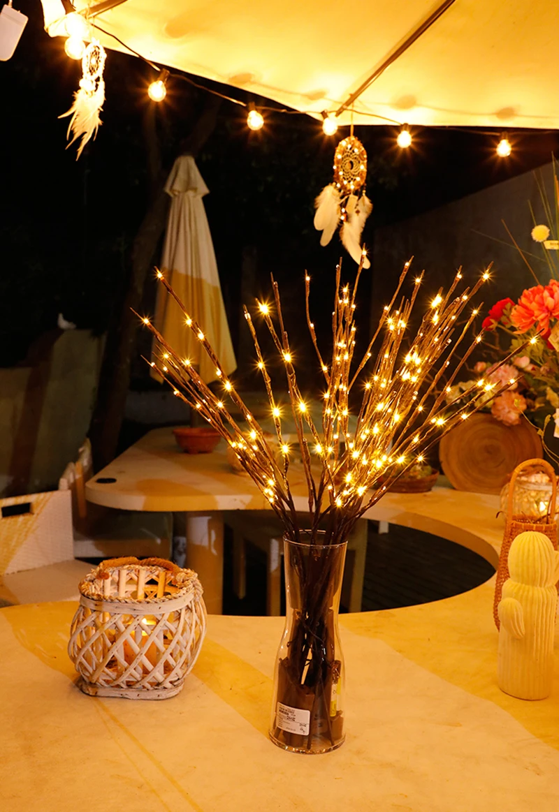 20 Bulbs LED Willow Branch Lights 77cm Vase Filler Willow Twig Home Christmas Party Garden Decoration Wedding Decorative Lights