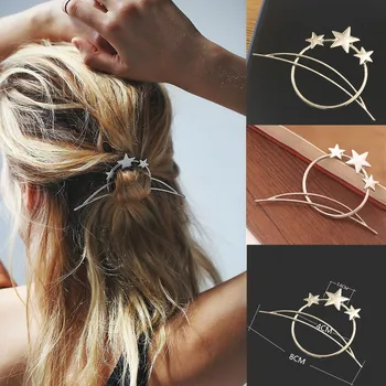 

New Fashion Round Hair Jewelry Women Girls Metal Circle Hair Clips Metal Circle Hairpins Hair Pentagram Party Hair Accessories