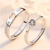 2 unids/set ajustable en forma de corazón letra plateada Zirconia cúbica cristal amor pareja anillo hombres mujeres anillo de bodas romántico ► Foto 1/6