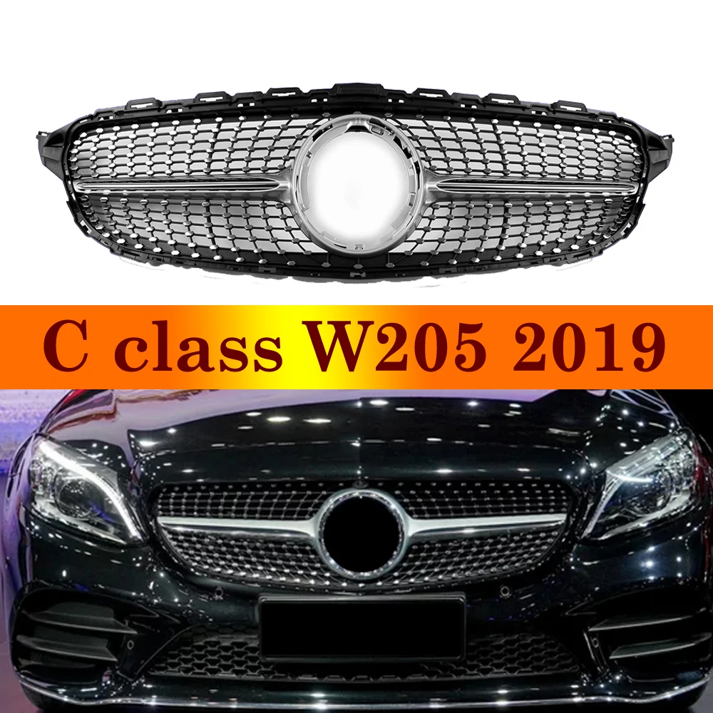 Передняя решетка для Mercedes Benz C Class W205 2019 серебристый черный бампер со
