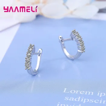 

Korean U Shape Earrings S925 Sterling Silver Bling White Topaz Zircon Stone Hoop Earrings for Women Fashion Jewelry 2020 New