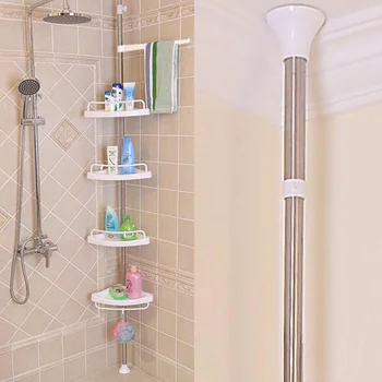 

Xueqin 4 Tier Adjustable Telescopic Bathroom Corner Shower Shelf Rack Caddy Organiser 192-310cm Rust-free Pole Self-draining