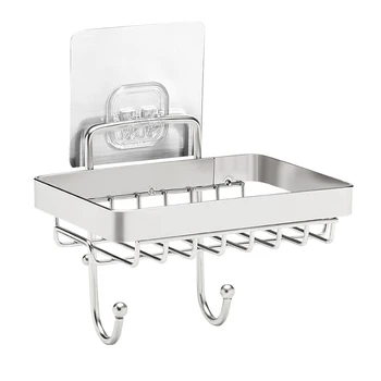 

Soap Dish Holder for Bathroom with Hook Bar Soap Holder 304 Stainless Steel Wall Mounted Soap Drainer Adhesive YU-Home