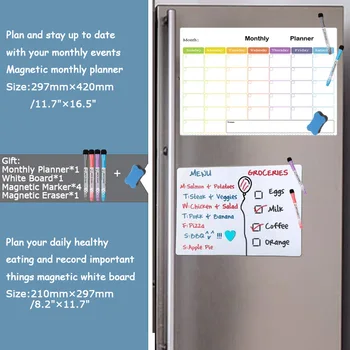 

whiteboard+Magnetic monthly weekly planner dry erase calendar fridger Message school Reminder Practice Writing White board