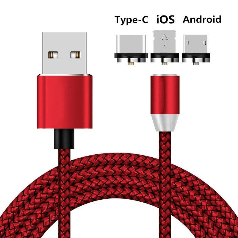Магнитный USB светодиодный кабель для быстрой зарядки и передачи данных для Meizu 5 5C 6 S6 6T 15 M15 Note 3 5 6 E2 E3 MX 6 для iPhone XS MAX Cord - Цвет: Красный